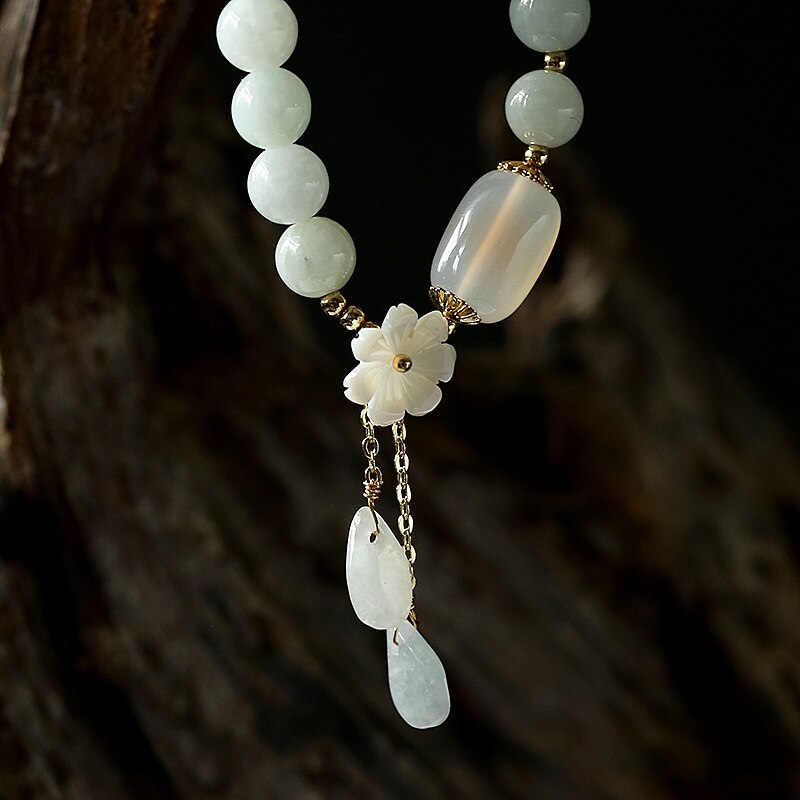Elegant Shell Flower Jade Water Drop Bracelet - Unique Jewelry Piece - Image 4