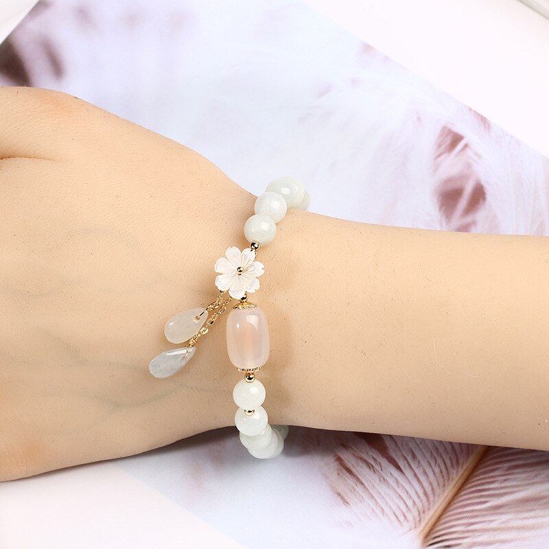 Elegant Shell Flower Jade Water Drop Bracelet - Unique Jewelry Piece - Image 5