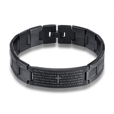 Men's Cross Bible Black Stainless Steel Bracelet - Stylish Faith-Inspired Accessory