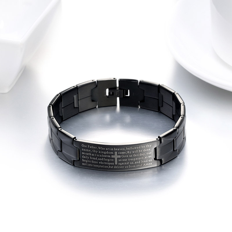 Men's Cross Bible Black Stainless Steel Bracelet - Stylish Faith-Inspired Accessory - Image 2