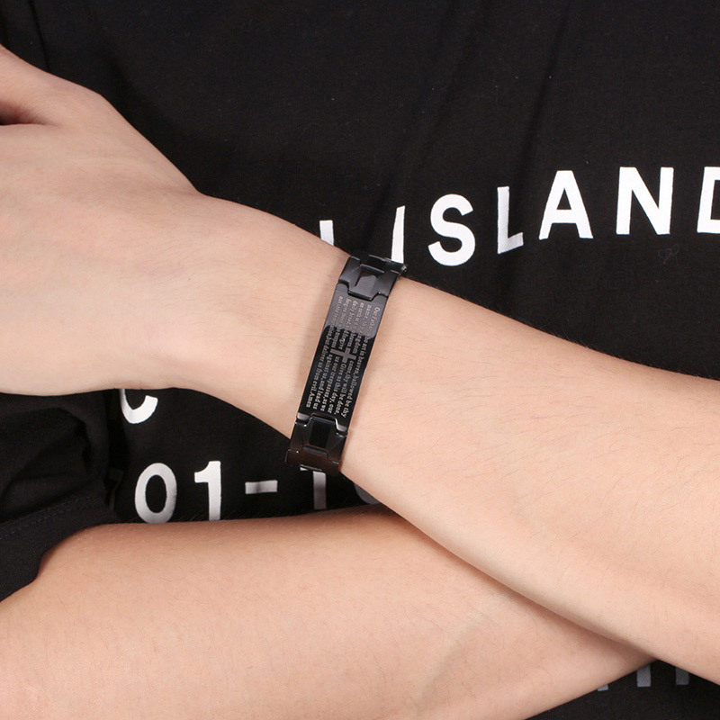 Men's Cross Bible Black Stainless Steel Bracelet - Stylish Faith-Inspired Accessory - Image 5