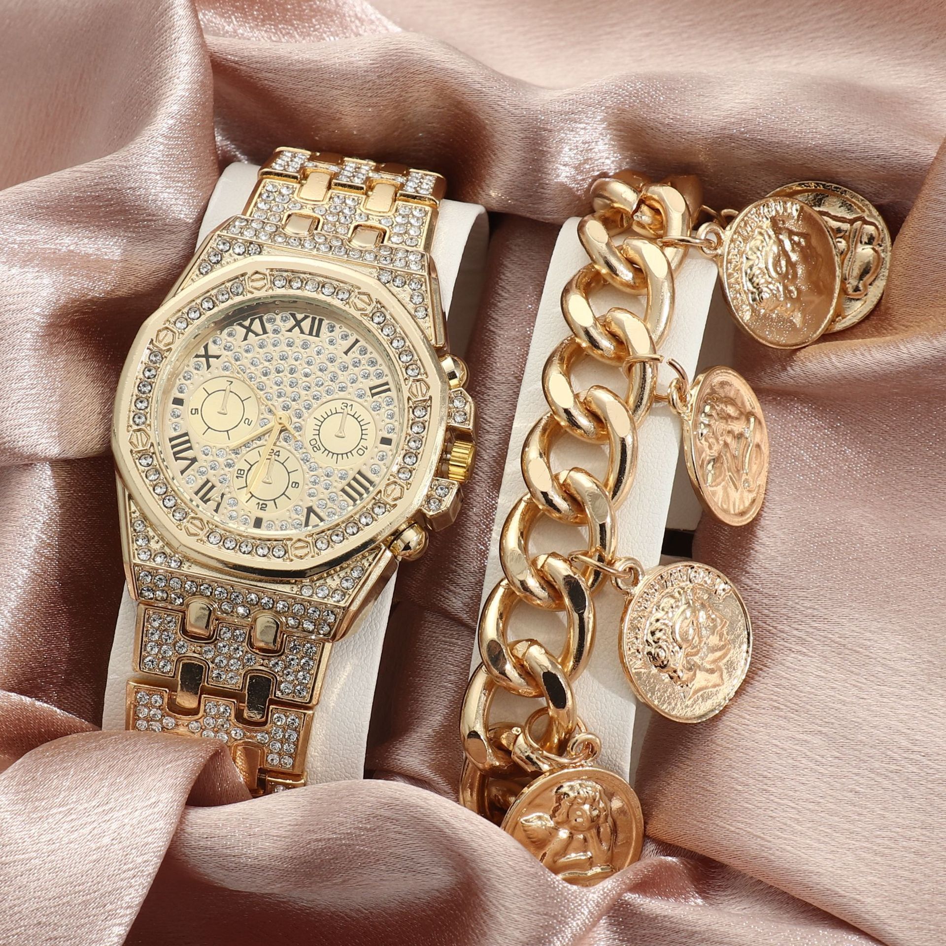 Men's Diamond Large Dial Quartz Watch - Stylish Timepiece for Every Occasion