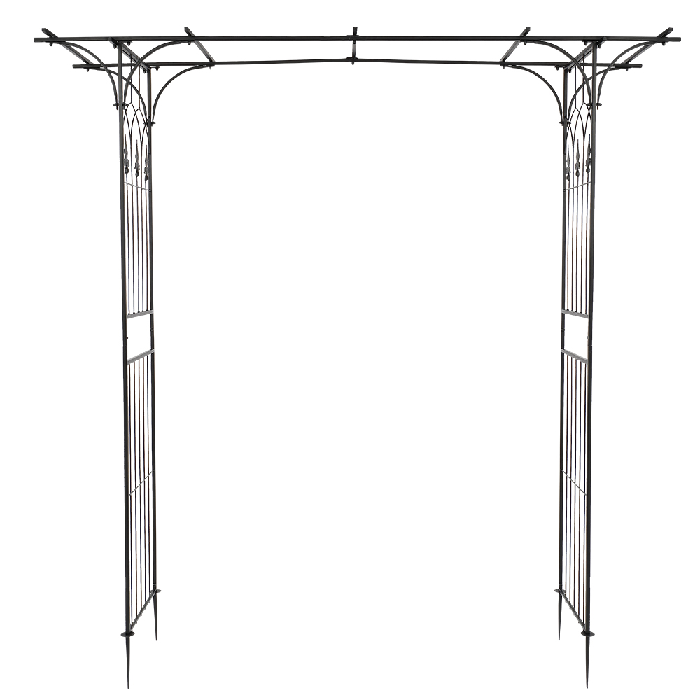7.1ft Black Flat Top Wrought Iron Courtyard Arch - Stylish Outdoor Accent - Image 21
