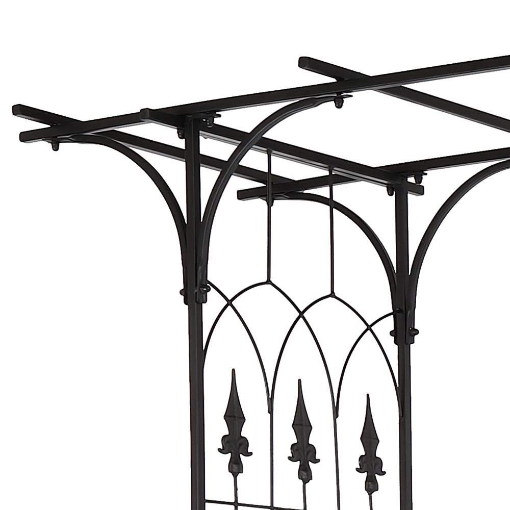 7.1ft Black Flat Top Wrought Iron Courtyard Arch - Stylish Outdoor Accent - Image 36