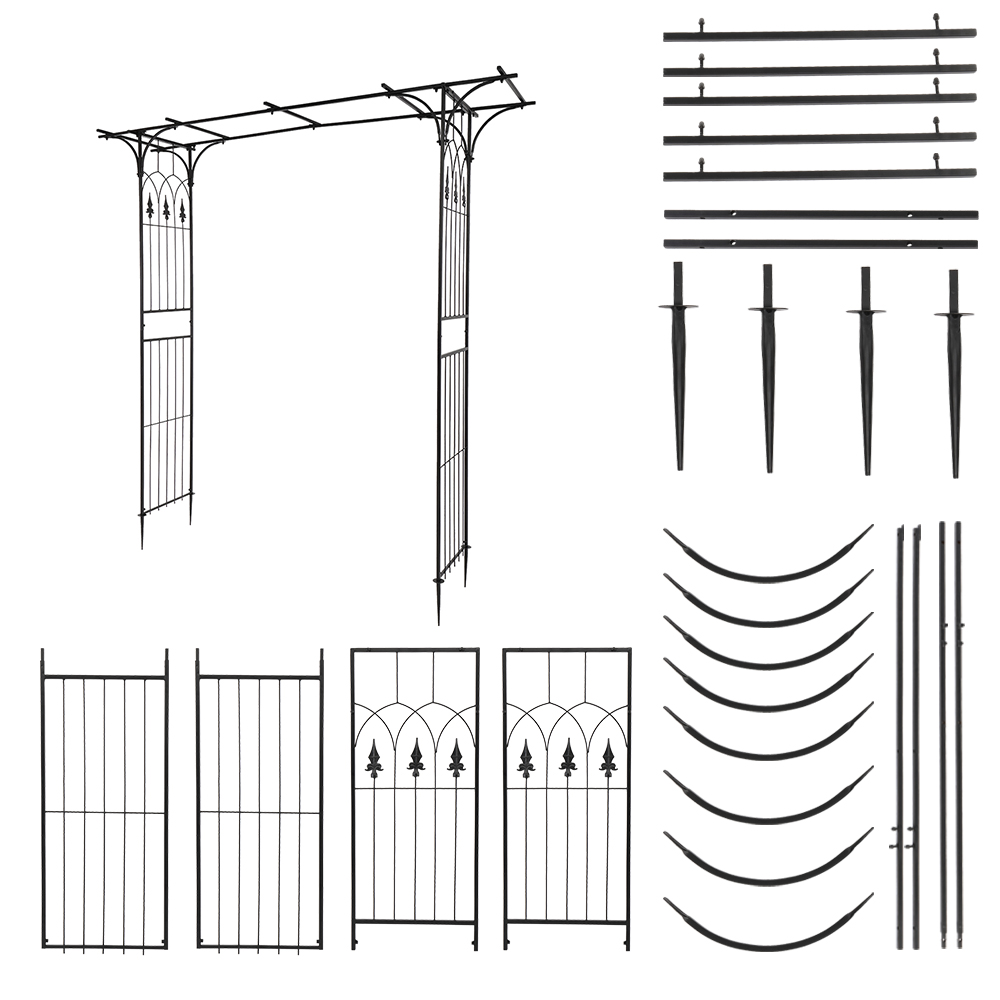 7.1ft Black Flat Top Wrought Iron Courtyard Arch - Stylish Outdoor Accent - Image 37