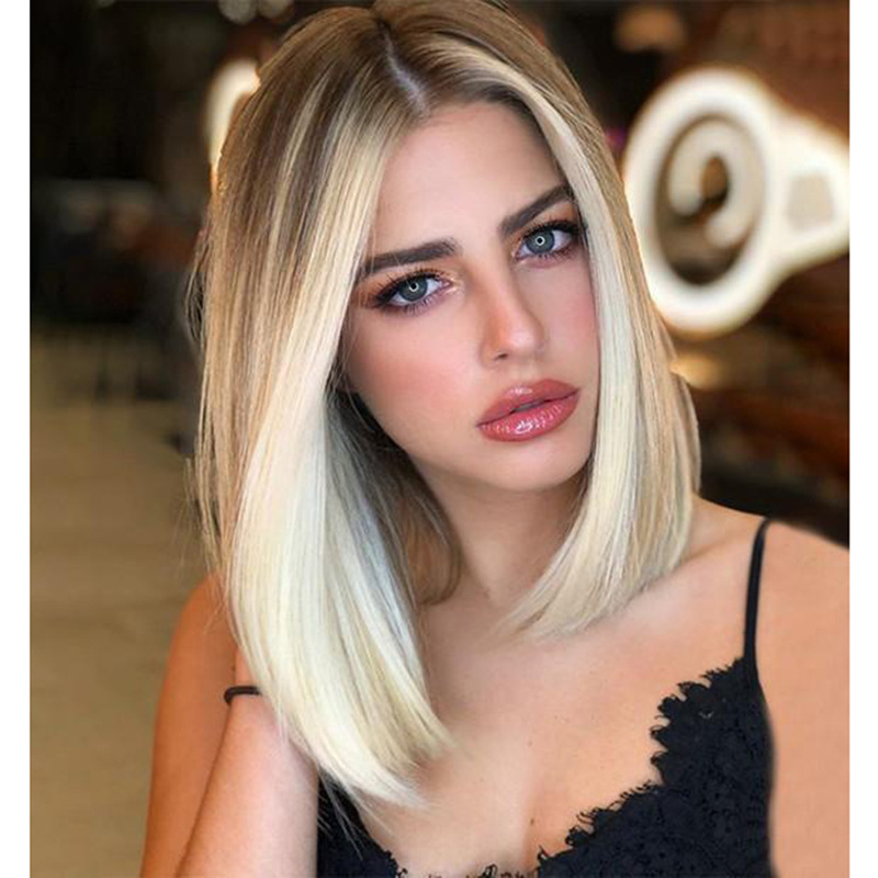 Medium Split Short Bob Gradient Women's Wigs - Stylish & Versatile Look