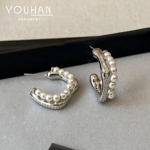 High-Quality Zircon Pearl Eardrop Earrings - Elegant Daily Ear Studs
