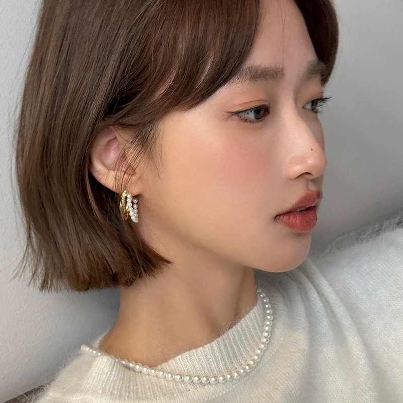 High-Quality Zircon Pearl Eardrop Earrings - Elegant Daily Ear Studs - Image 3