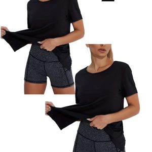 2-Pack Women's Quick-Dry Seamless Tees with Honeycomb Ventilation for Yoga, Running & Gym