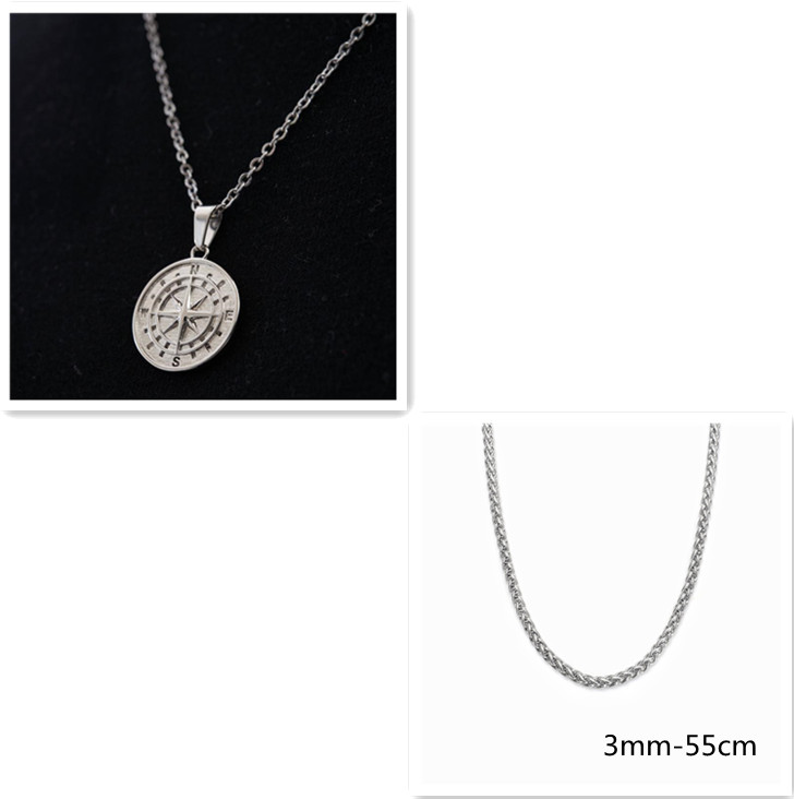 Stylish Stainless Steel Compass Pendant Necklace for Hip Hop Fashion - Image 8