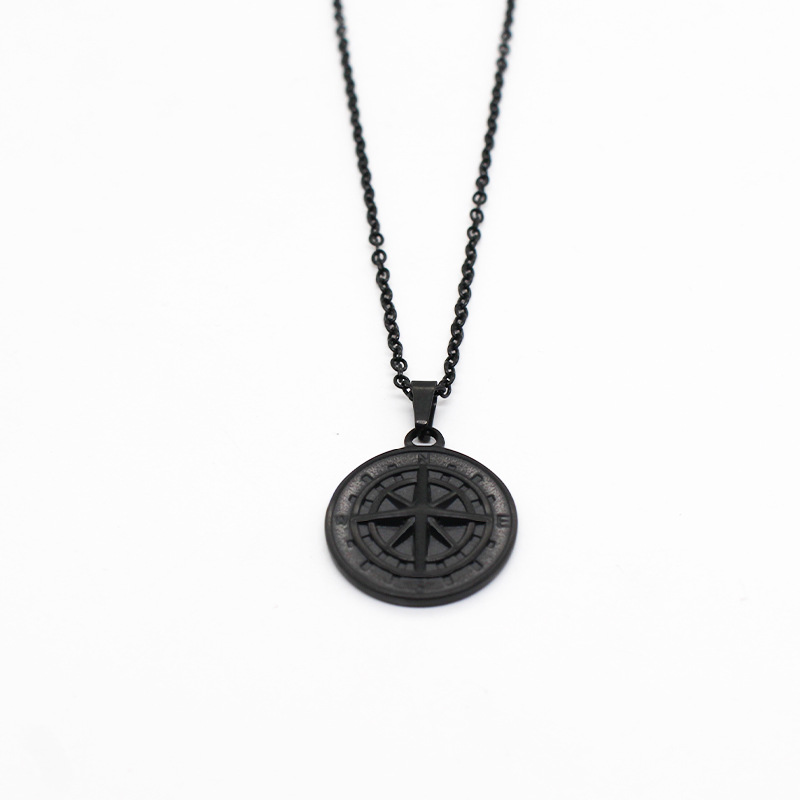 Stylish Stainless Steel Compass Pendant Necklace for Hip Hop Fashion - Image 9