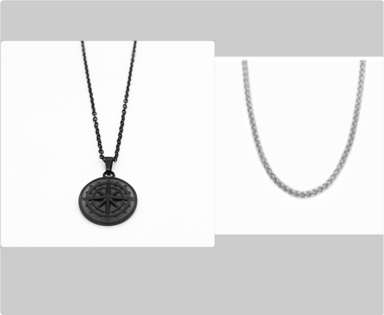 Stylish Stainless Steel Compass Pendant Necklace for Hip Hop Fashion - Image 14