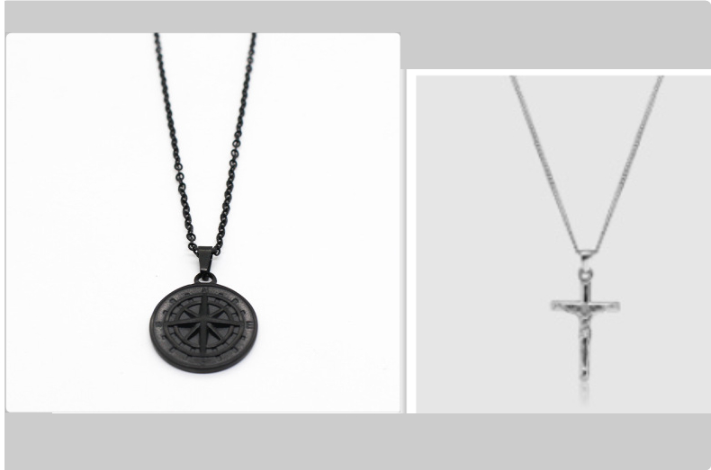 Stylish Stainless Steel Compass Pendant Necklace for Hip Hop Fashion - Image 15