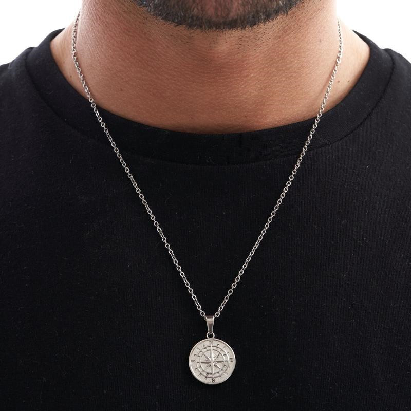 Stylish Stainless Steel Compass Pendant Necklace for Hip Hop Fashion - Image 25