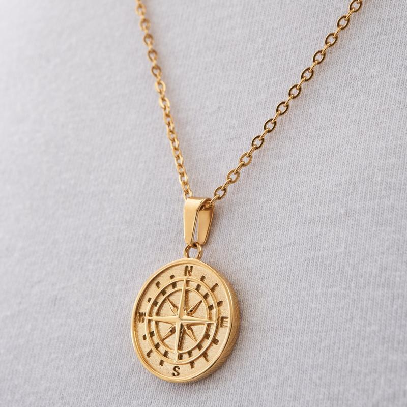 Stylish Stainless Steel Compass Pendant Necklace for Hip Hop Fashion - Image 26