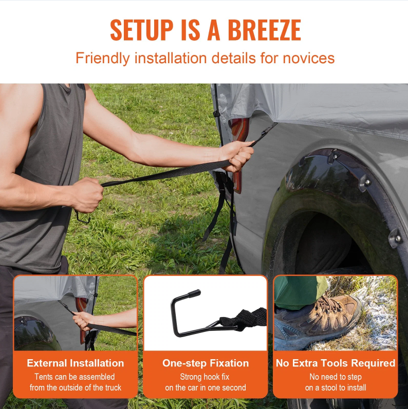 Truck Bed Tent for 5.5'-6' Pickup Trucks - Waterproof PU2000mm Double Layer with Rain Layer & Carry Bag, Ideal for Camping, Accommodates 2-3 People for Outdoor Adventures - Image 6
