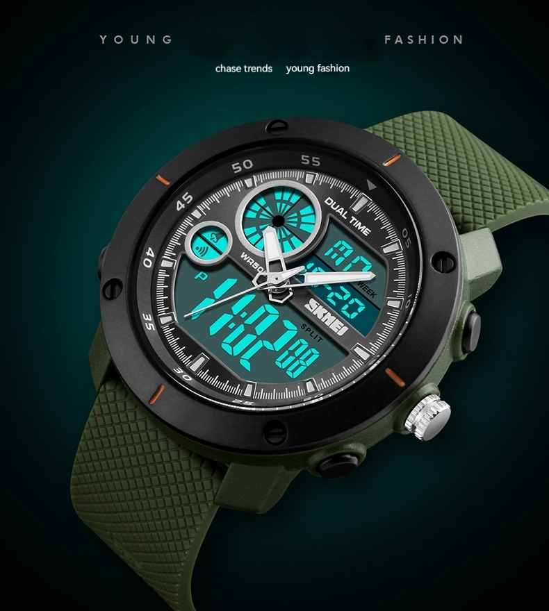 Waterproof Double Display Sports Watch for Students - Dual Time Calendar Chronograph Electronic Timepiece