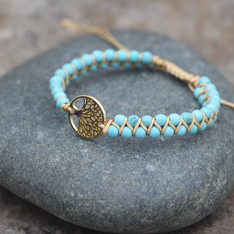 Bohemian Ethnic Style Turquoise Bracelet - Adjustable Double Layer Tree-of-Life Yoga Bracelet for Women - Image 2