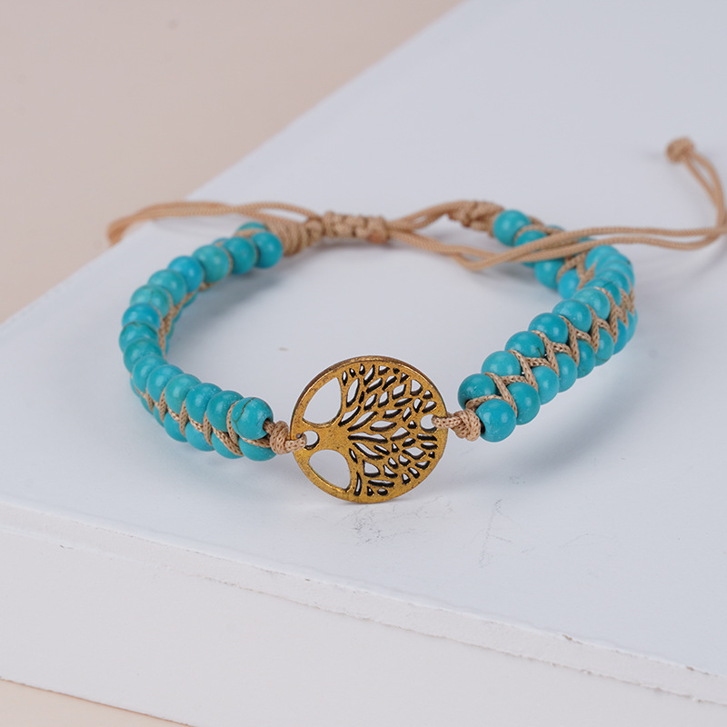 Bohemian Ethnic Style Turquoise Bracelet - Adjustable Double Layer Tree-of-Life Yoga Bracelet for Women - Image 3
