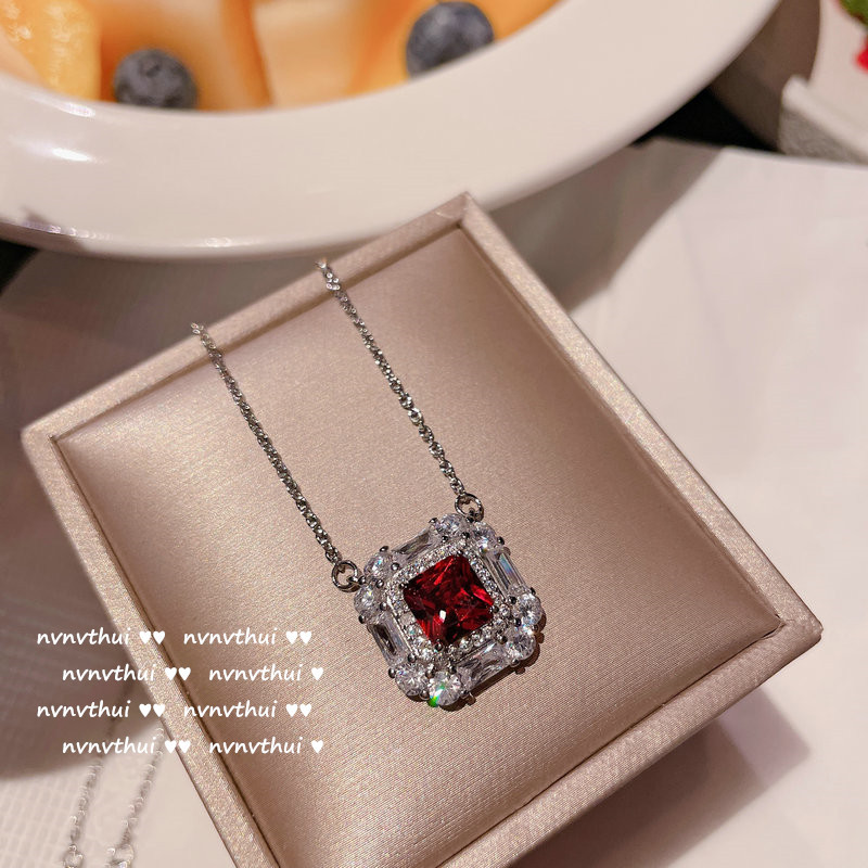 Vibrant Pomegranate Ruby Geometric Necklace - Eye-Catching Jewelry Piece - Image 6