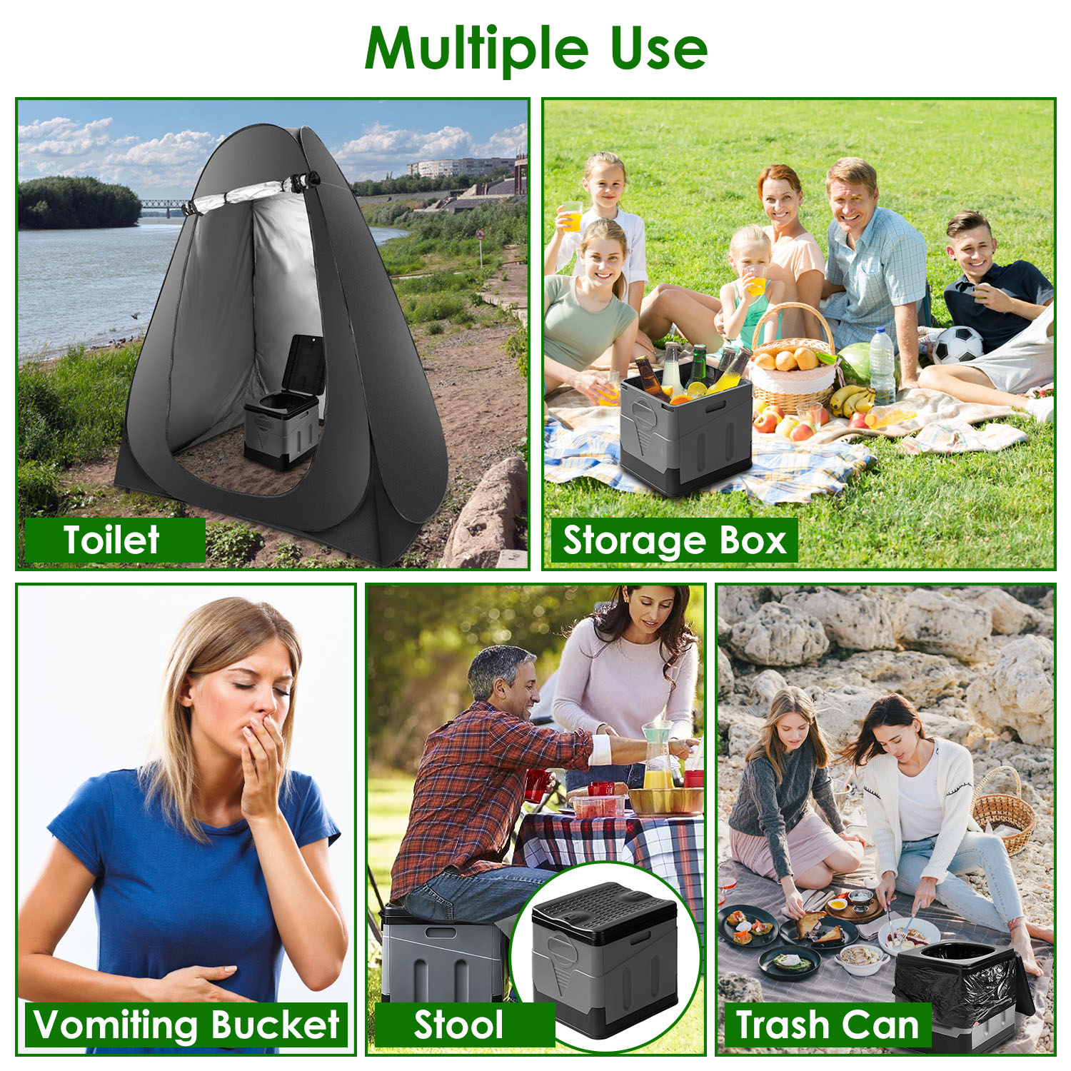 Portable Toilet with Handbag - Collapsible Emergency Toilet with Lid, Weekend Shipping Not Available