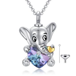 Sterling Silver Elephant Urn Necklaces - Heart Cremation Memorial Keepsake Jewelry Gifts for Women