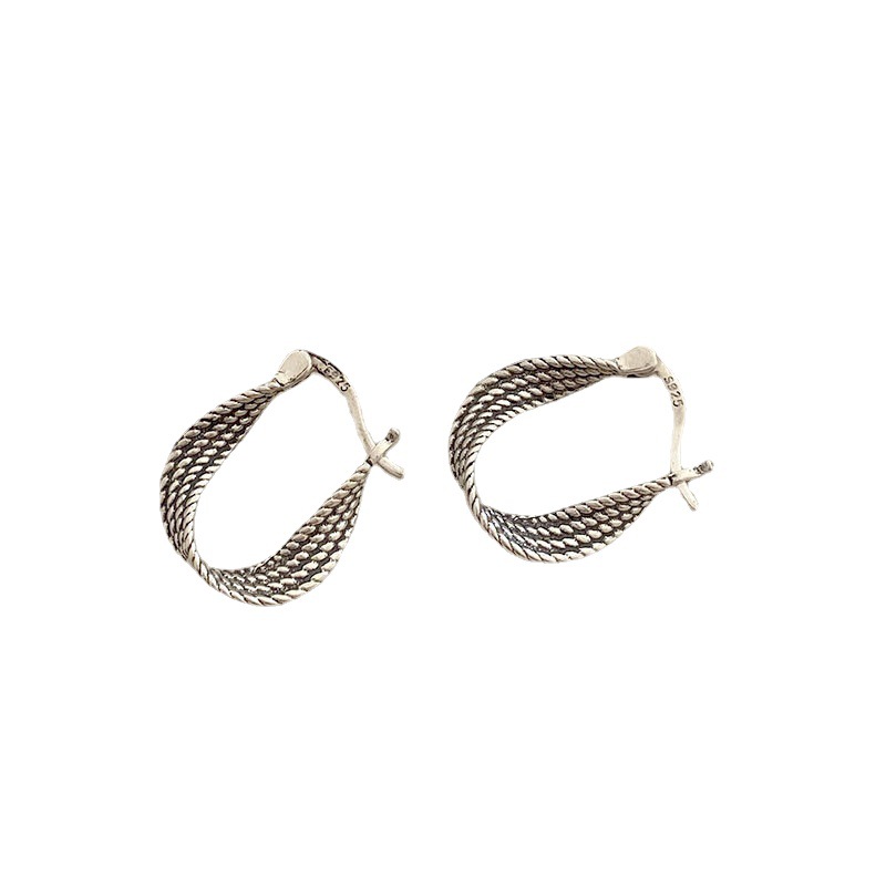 S925 Sterling Silver Twist Ear Clip Vintage Twisted Eardrop Earrings - Image 2