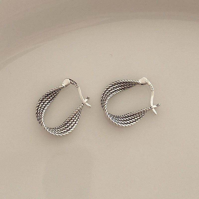 S925 Sterling Silver Twist Ear Clip Vintage Twisted Eardrop Earrings - Image 6