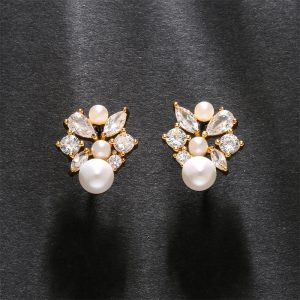 RAKOL French Square Diamond and Pearl Stud Earrings for Elegant Style