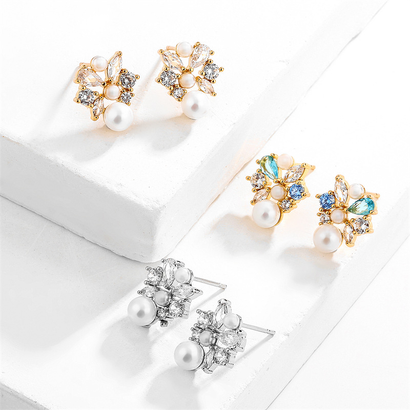 RAKOL French Square Diamond and Pearl Stud Earrings for Elegant Style - Image 3