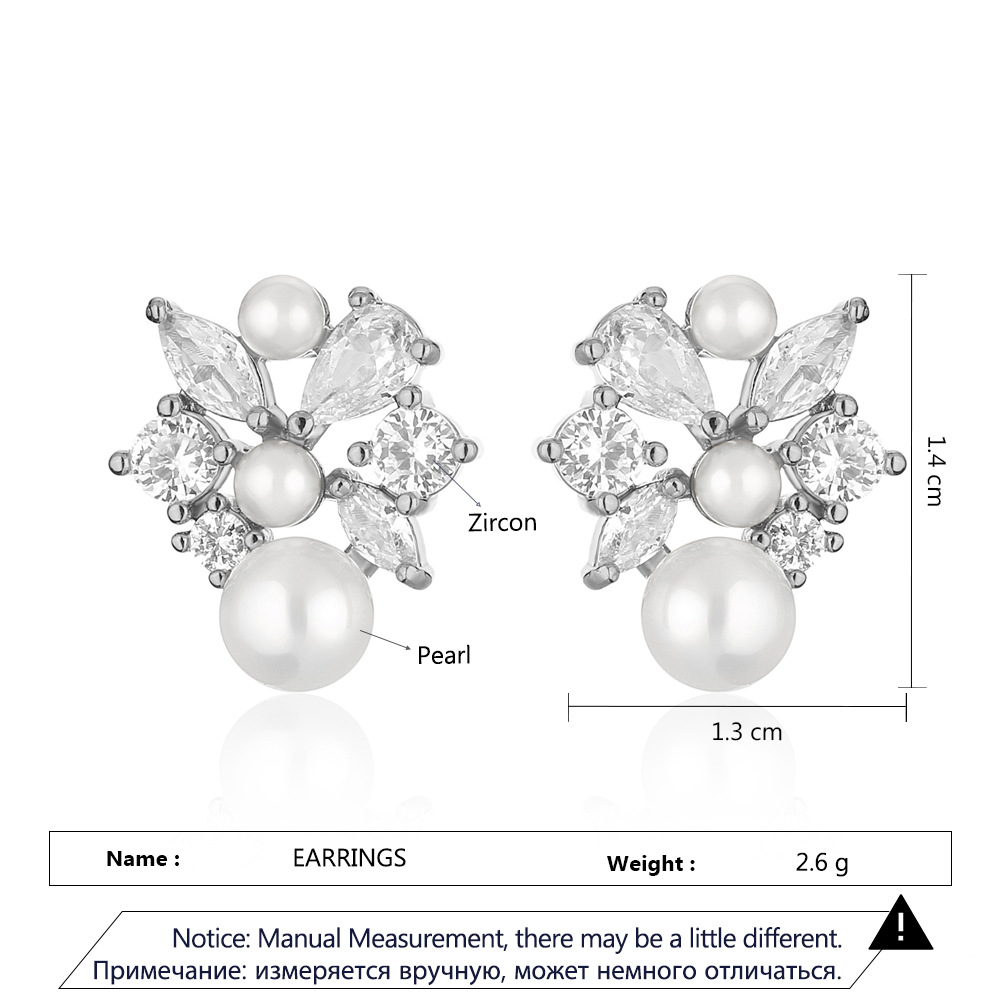 RAKOL French Square Diamond and Pearl Stud Earrings for Elegant Style - Image 4