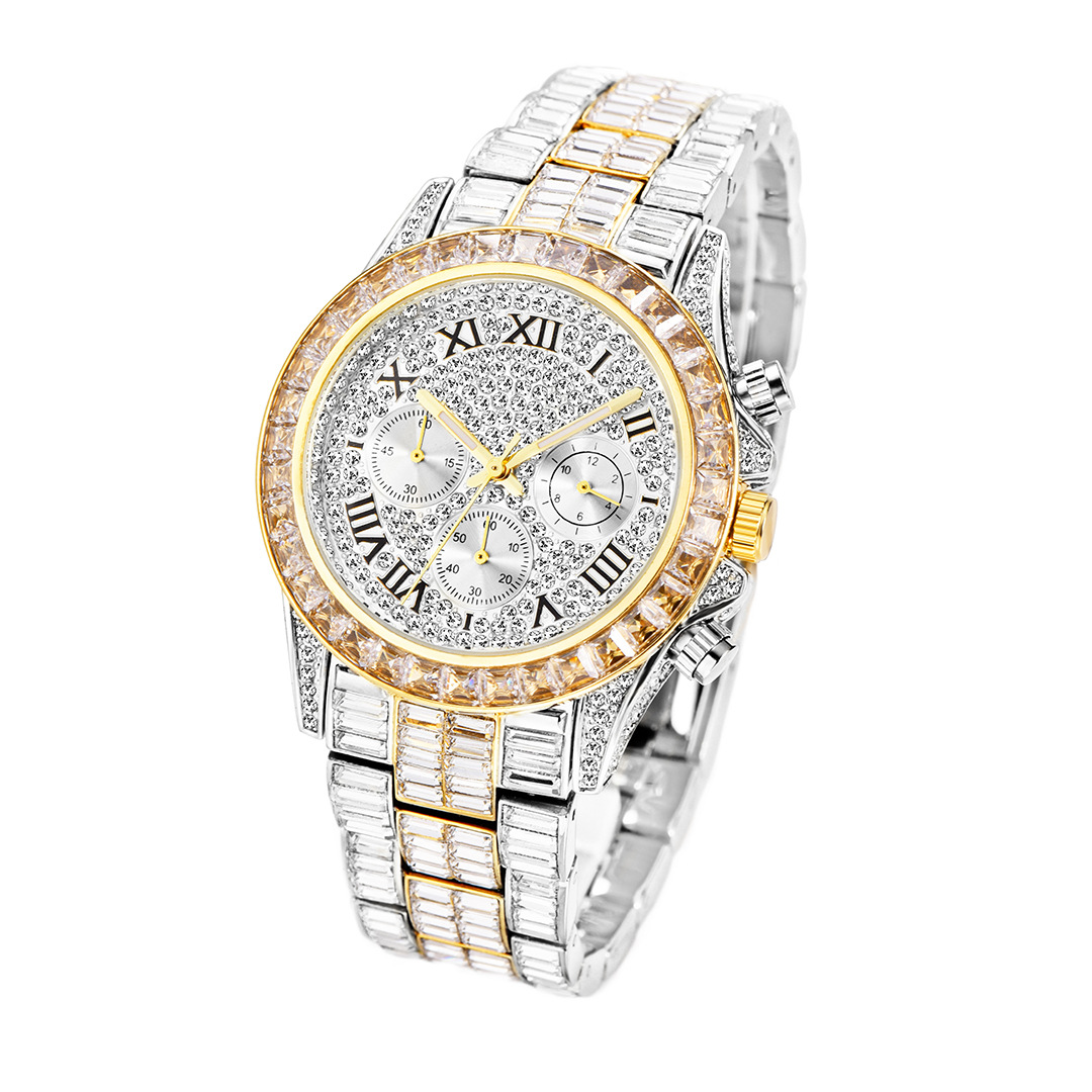 Three Eyes Rainbow Diamond Quartz Watch - Elegant Timepiece for Style - Image 2