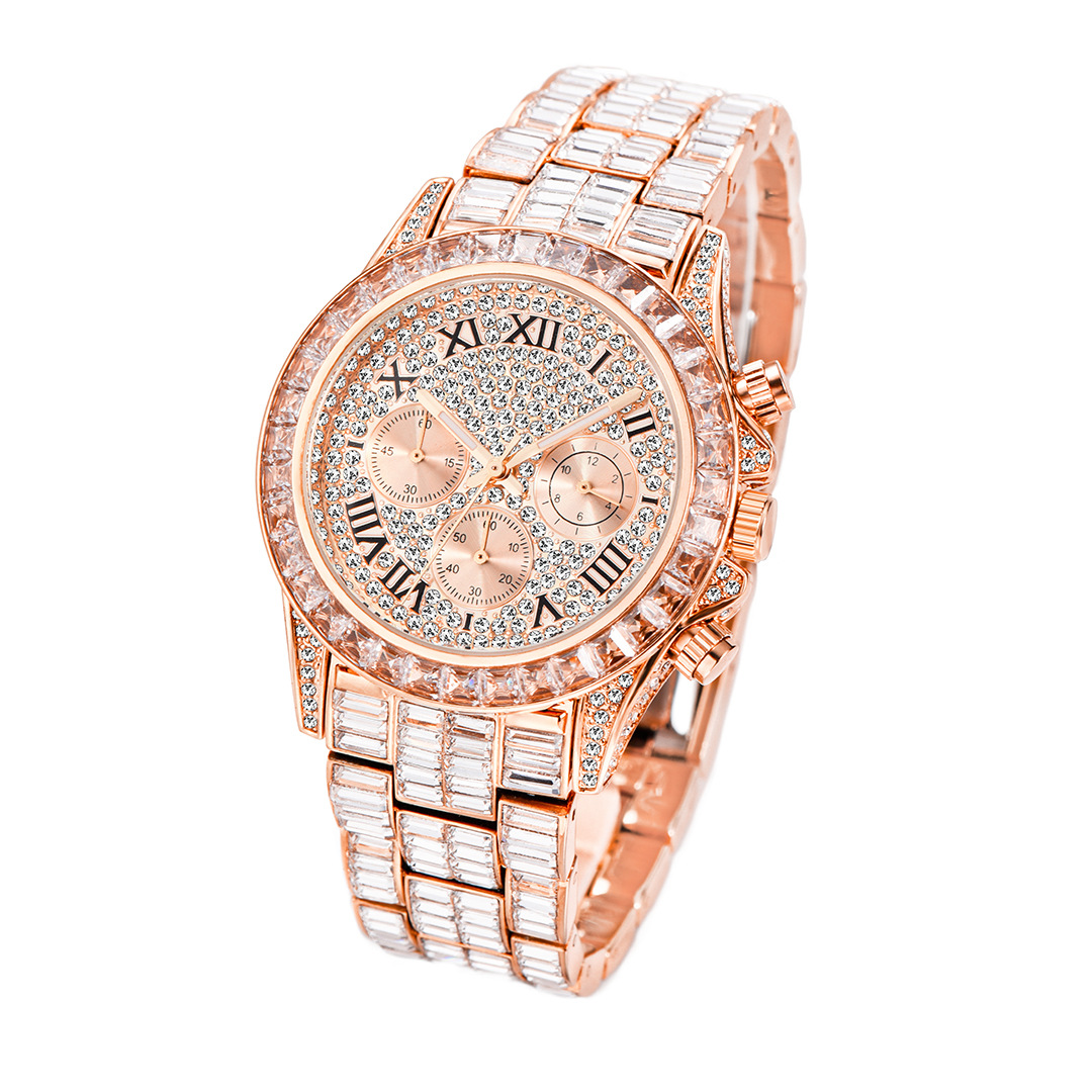 Three Eyes Rainbow Diamond Quartz Watch - Elegant Timepiece for Style - Image 3