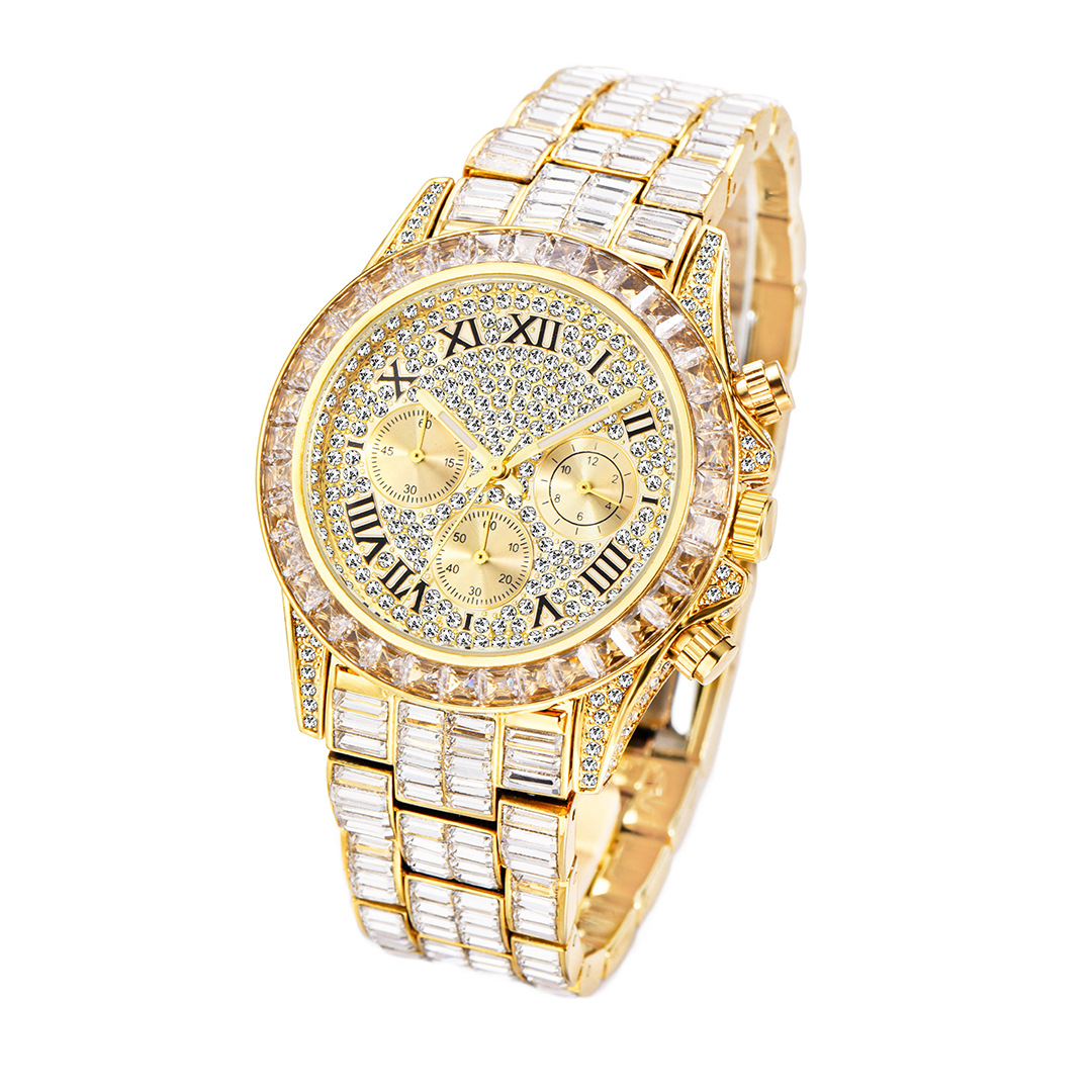 Three Eyes Rainbow Diamond Quartz Watch - Elegant Timepiece for Style - Image 4