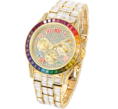Three Eyes Rainbow Diamond Quartz Watch - Elegant Timepiece for Style - Image 5