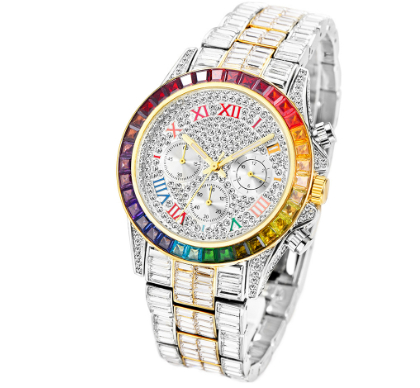 Three Eyes Rainbow Diamond Quartz Watch - Elegant Timepiece for Style - Image 6