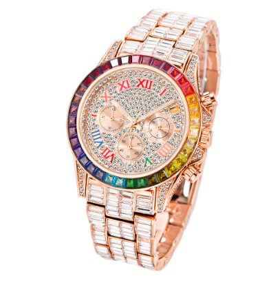 Three Eyes Rainbow Diamond Quartz Watch - Elegant Timepiece for Style - Image 7