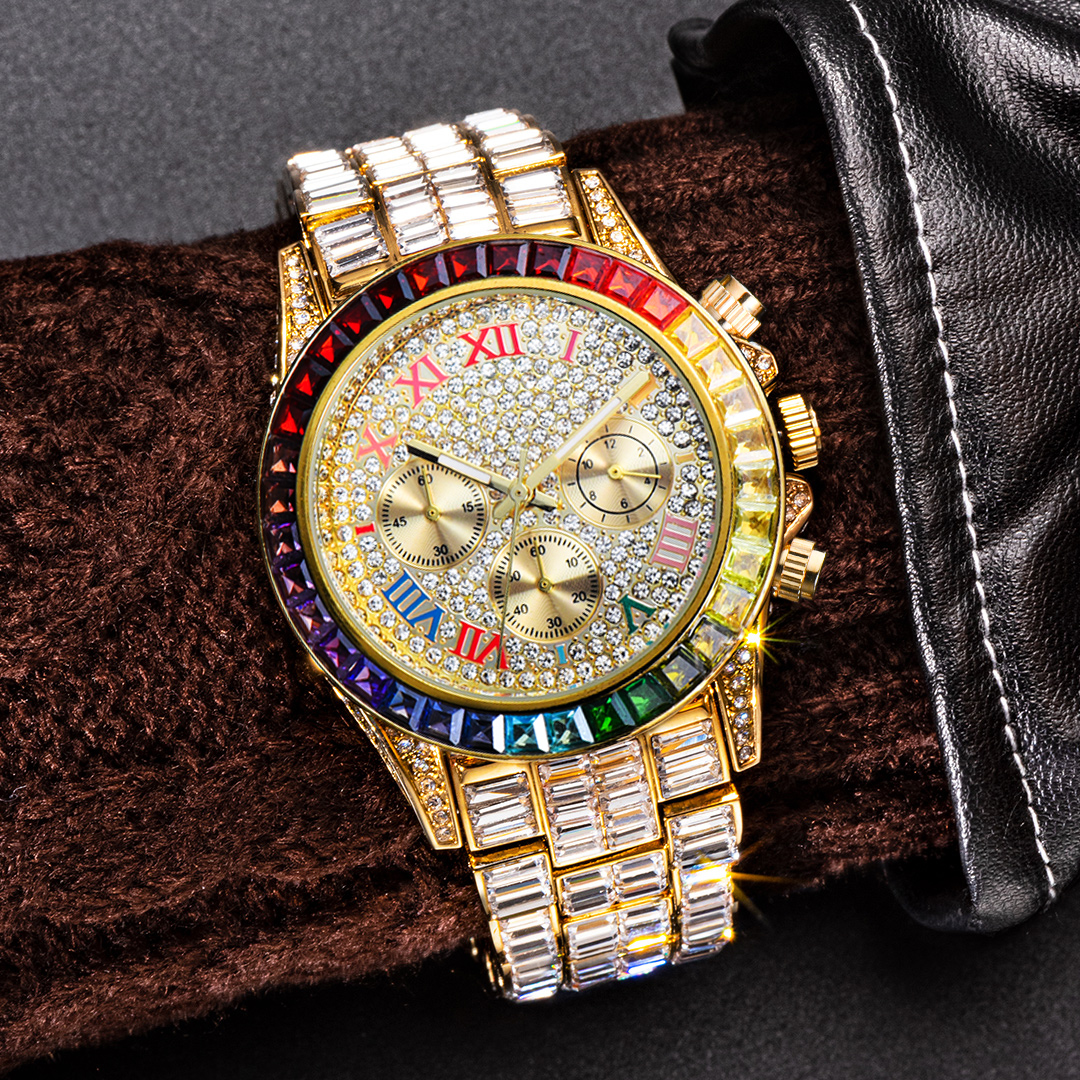 Three Eyes Rainbow Diamond Quartz Watch - Elegant Timepiece for Style - Image 8
