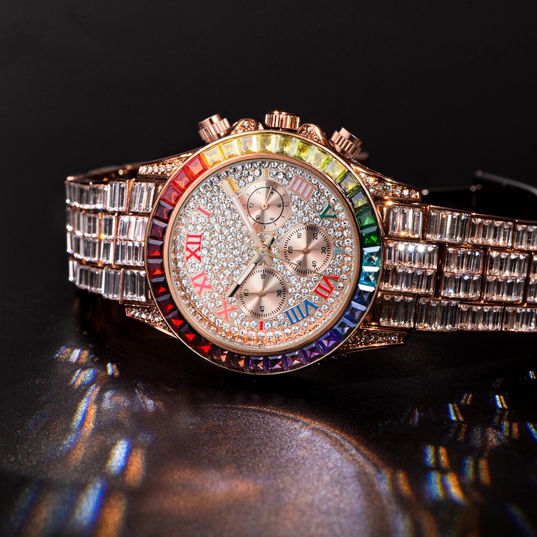 Three Eyes Rainbow Diamond Quartz Watch - Elegant Timepiece for Style - Image 9