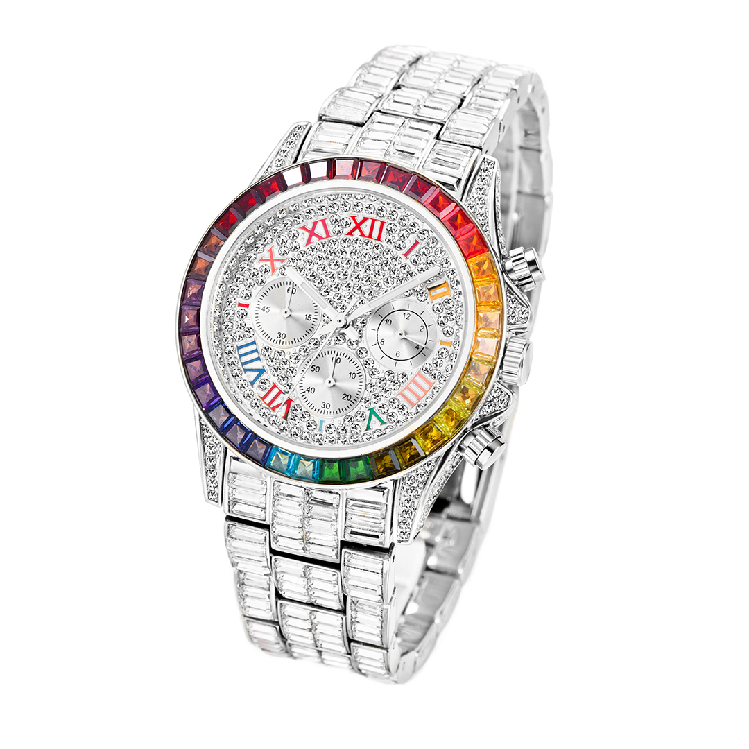 Three Eyes Rainbow Diamond Quartz Watch - Elegant Timepiece for Style - Image 12