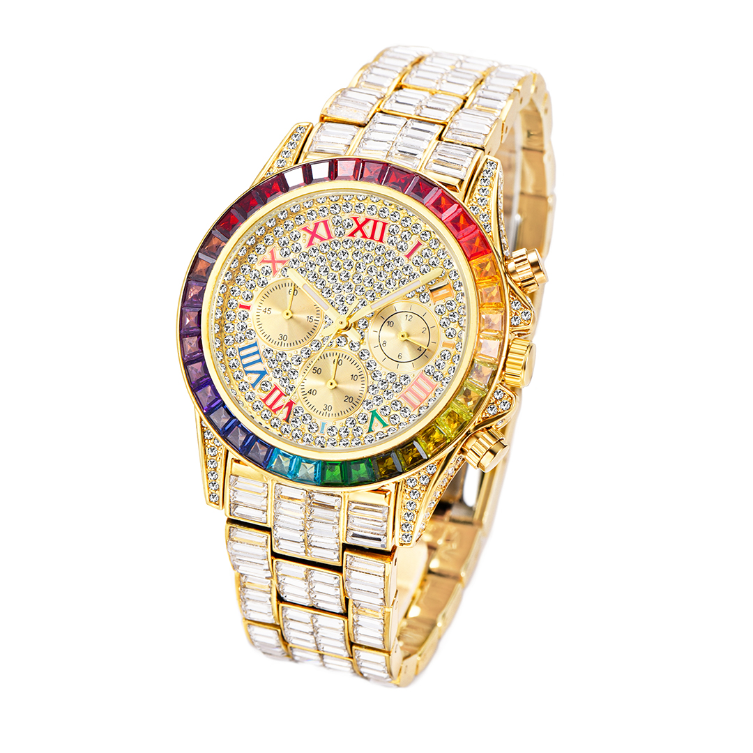 Three Eyes Rainbow Diamond Quartz Watch - Elegant Timepiece for Style - Image 14