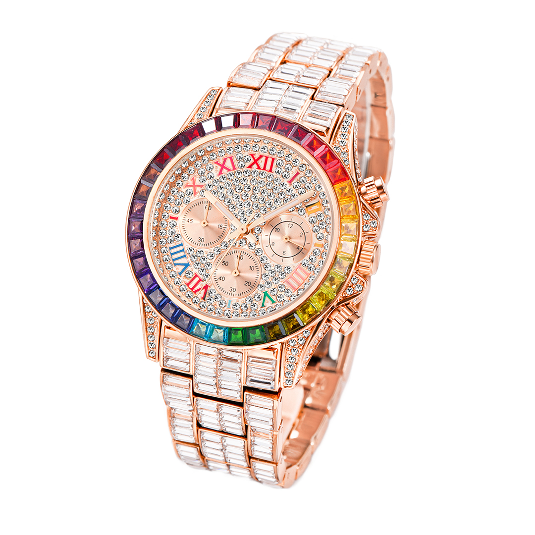Three Eyes Rainbow Diamond Quartz Watch - Elegant Timepiece for Style - Image 15