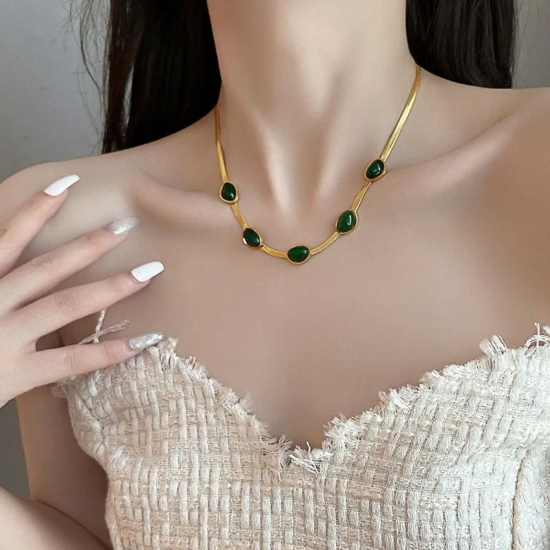 Stylish Multilayer Green Stone Crystal Snake Chain Necklace for Women - Boho Fashion Jewelry Gift - Image 11