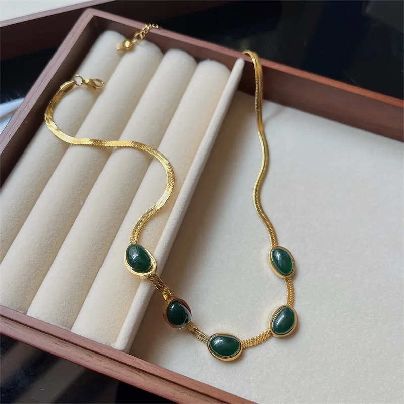 Stylish Multilayer Green Stone Crystal Snake Chain Necklace for Women - Boho Fashion Jewelry Gift - Image 13