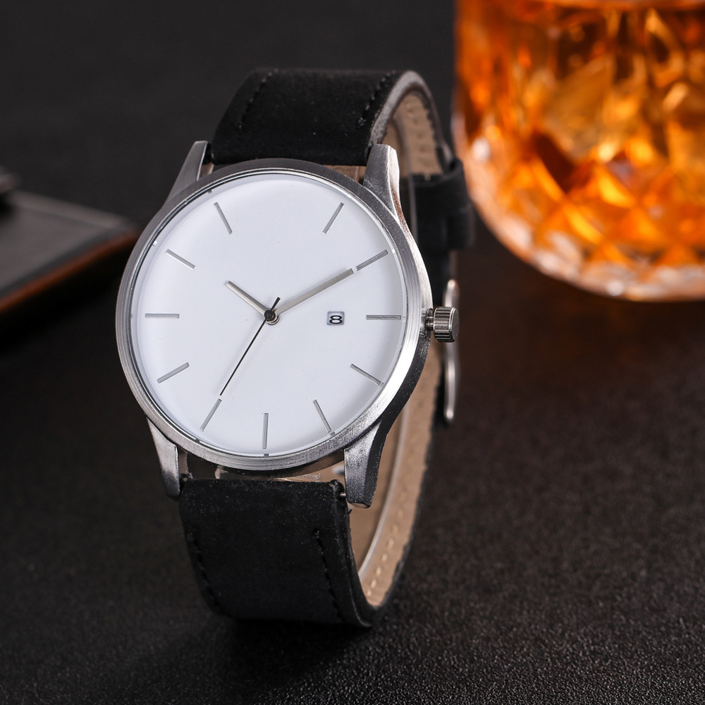 Men's Fashion Business Large Dial Quartz Watch with Matte Belt – Simple & Stylish Timepiece