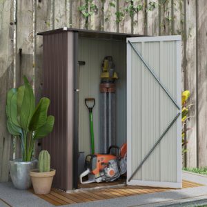 Outsunny 5ft x 3ft Metal Garden Storage Shed - Outdoor Tool Shed with Sloped Roof & Lockable Door for Tools and Equipment, Brown