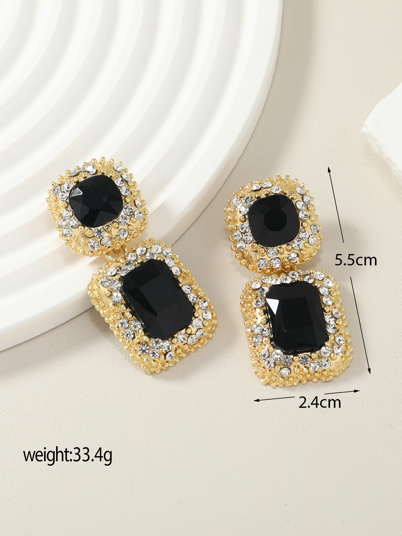 Luxury Crystal Stud Earrings - Series Geometric Square Water Drop Design