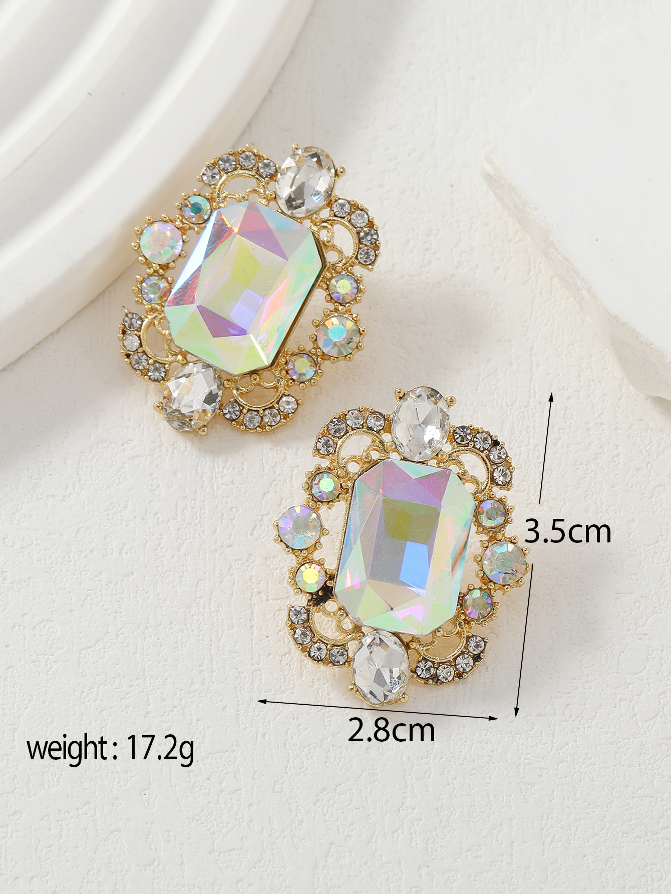 Luxury Crystal Stud Earrings - Series Geometric Square Water Drop Design - Image 7