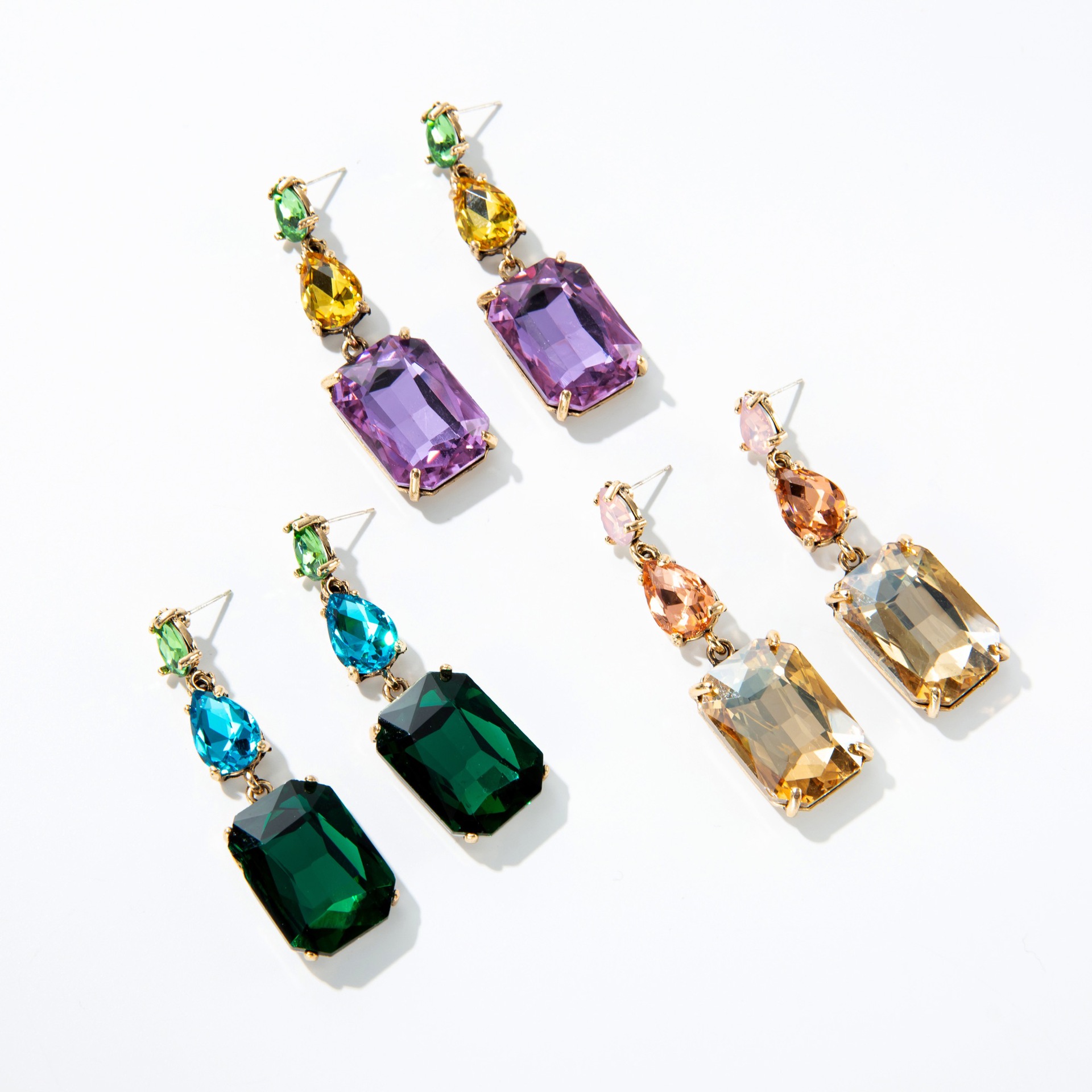 Luxury Crystal Stud Earrings - Series Geometric Square Water Drop Design - Image 9