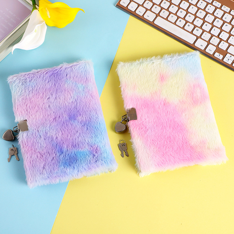 Adorable Cartoon Fishtail Pearl Plush Notebook for Kids with Lock - Image 2